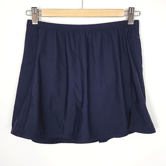 Navy Swim Skirt Front Slit Elasticized  Waistline Integrated Full Bottom Size 12 - Picture 1 of 11